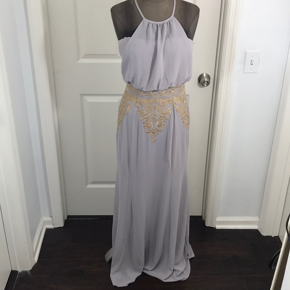 NWT Grey Chiffon Halter Maxi Dress SiZe L